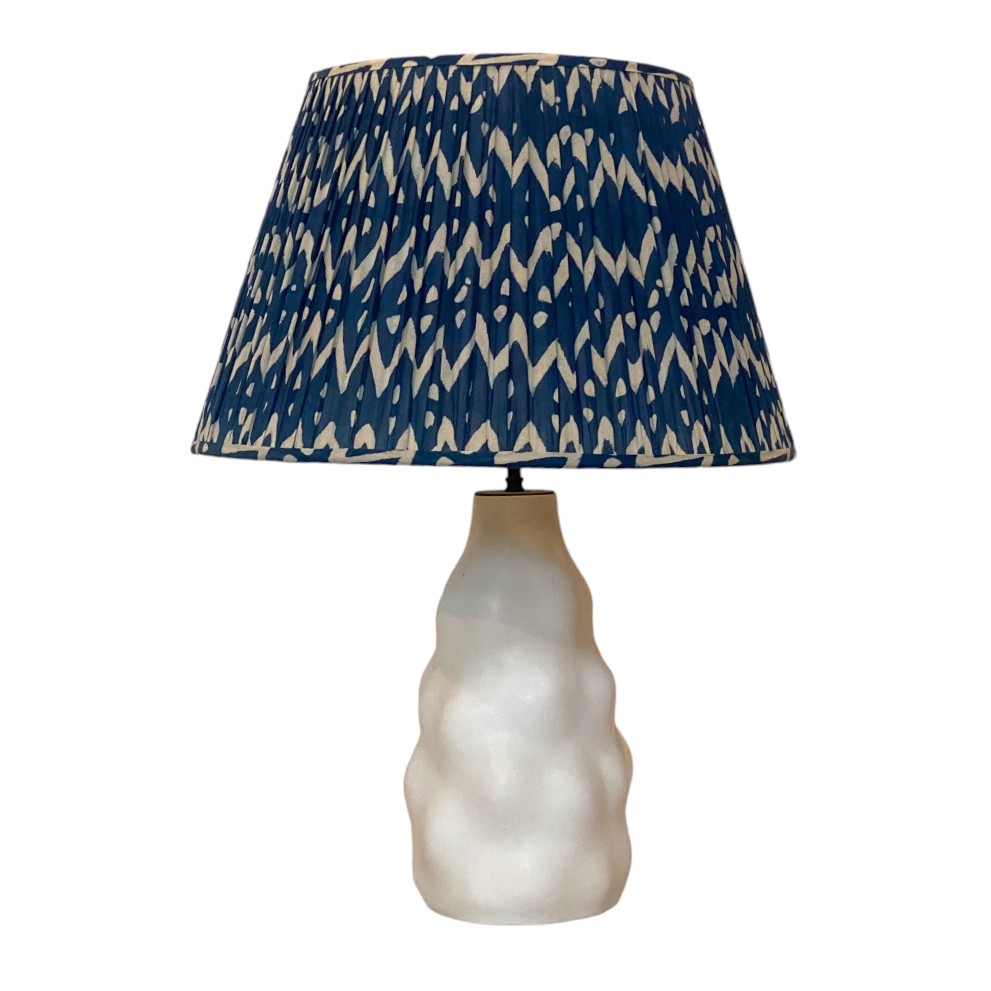 Indigo cotton lampshade on iki lamp