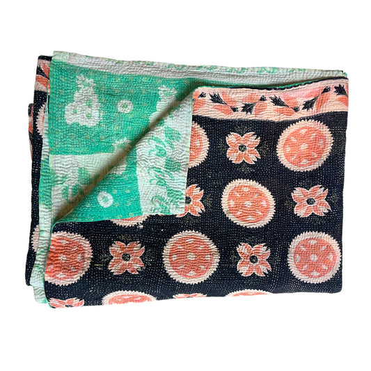 Ink with. pink kantha quilt