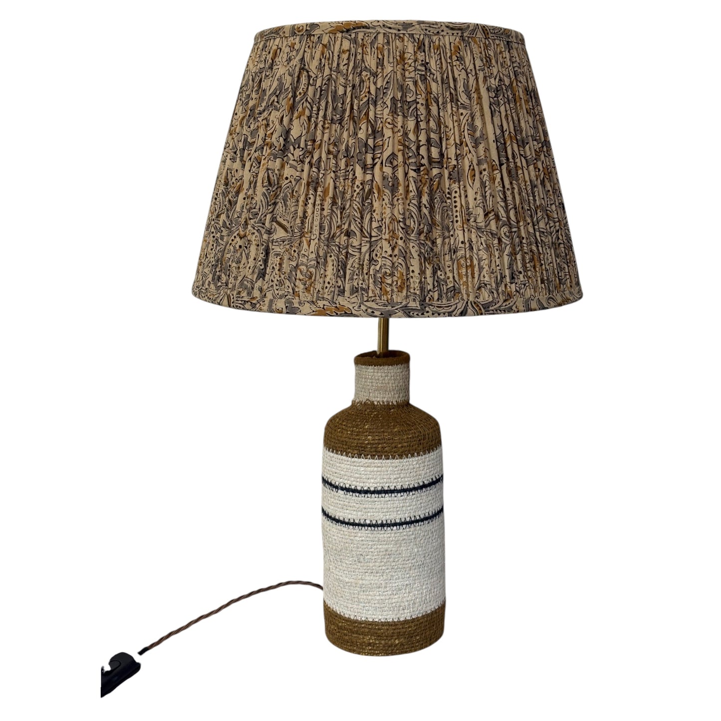 Jute bottle table lamp with kalamkari cotton lampshade
