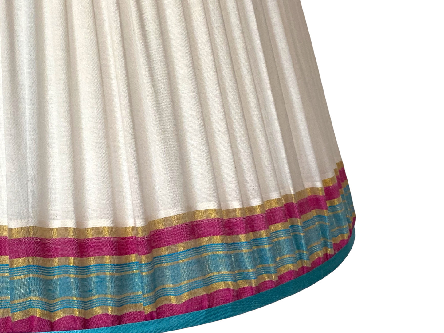 Blue and pink Keralan sari lampshade close up