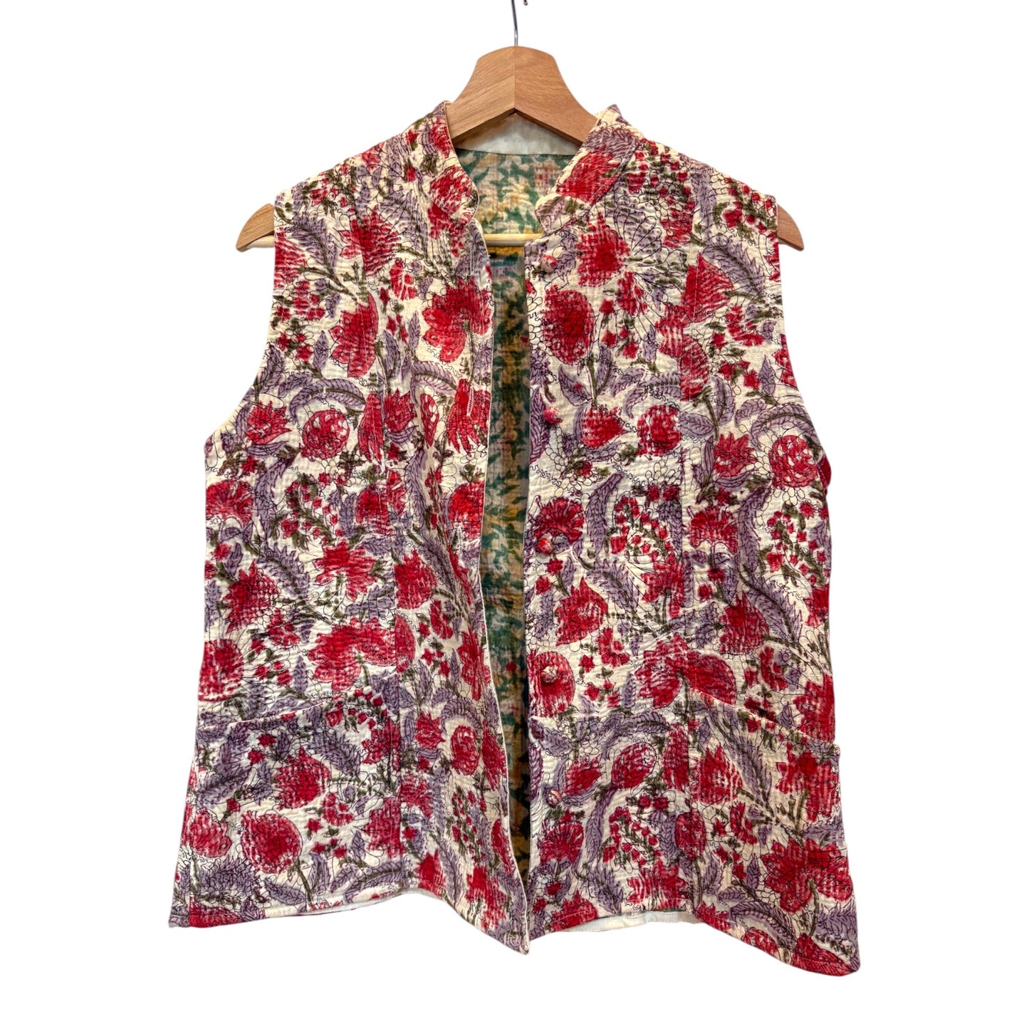 ladies kantha gilet pink