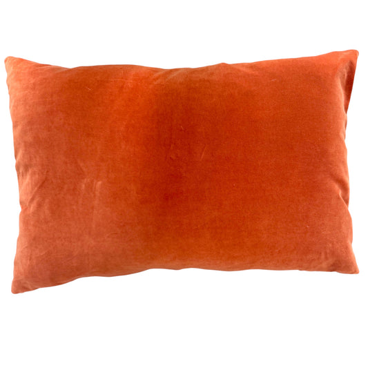 Back view of large rectangular Swat Valley Wedding Cushion, showing orange velvet material.
