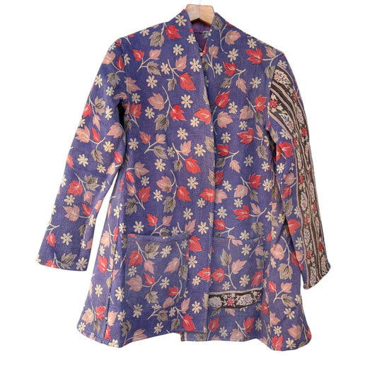 Lavender & Pink Long Kantha Coat