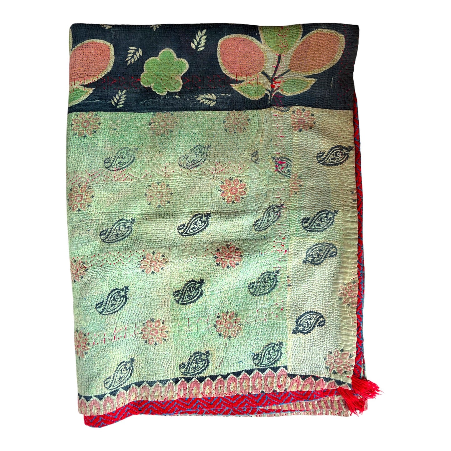 light green vintage kantha quilt