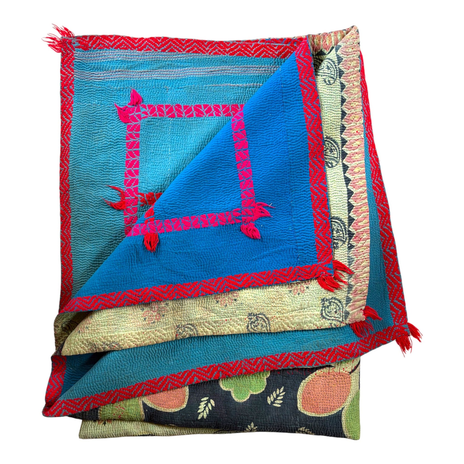 Reverse of light green kantha quilt