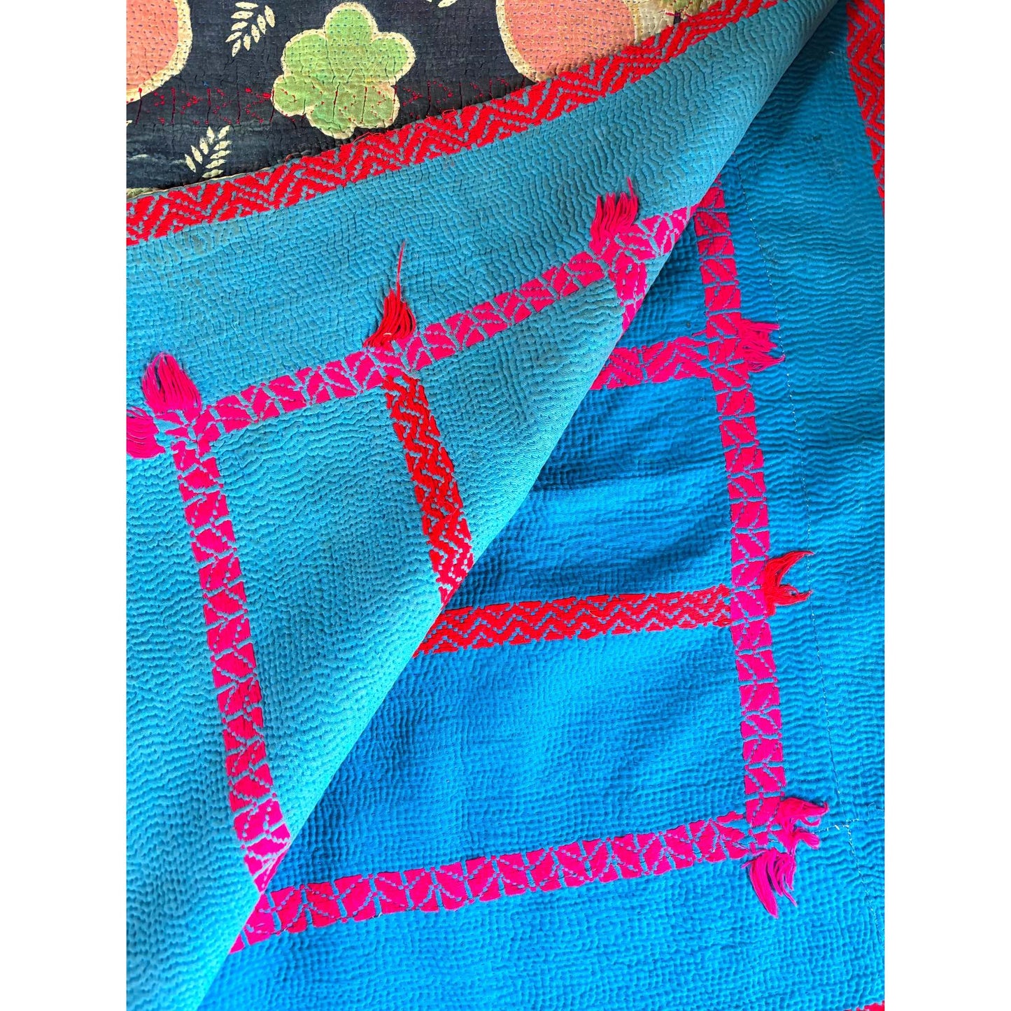 reverse of light green kantha