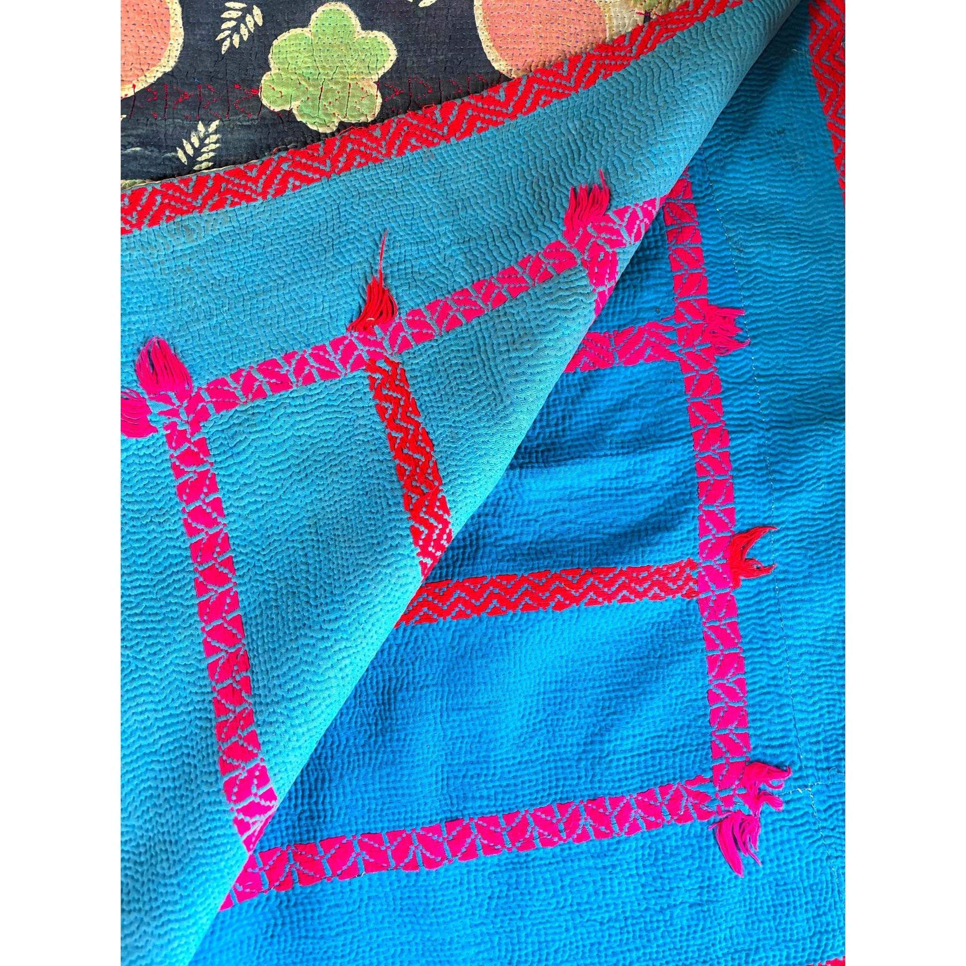 reverse of light green kantha