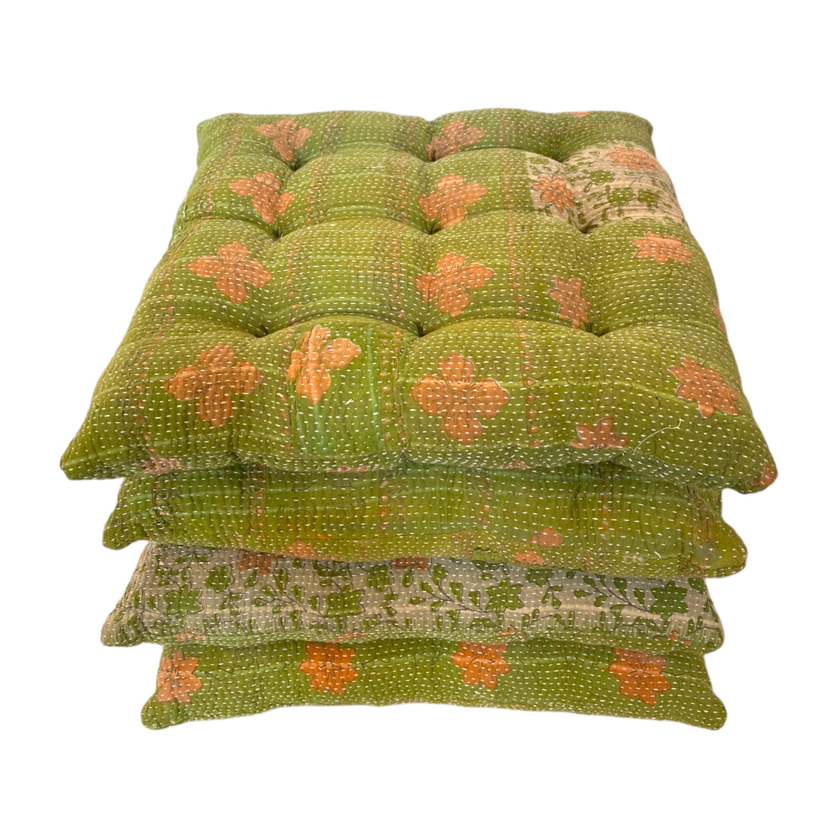 Lime Green Kantha seat cushions Samarkand Design