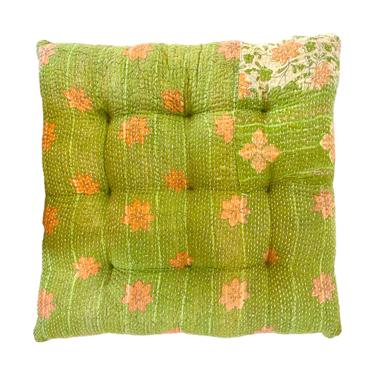 Lime green kantha seat cushion