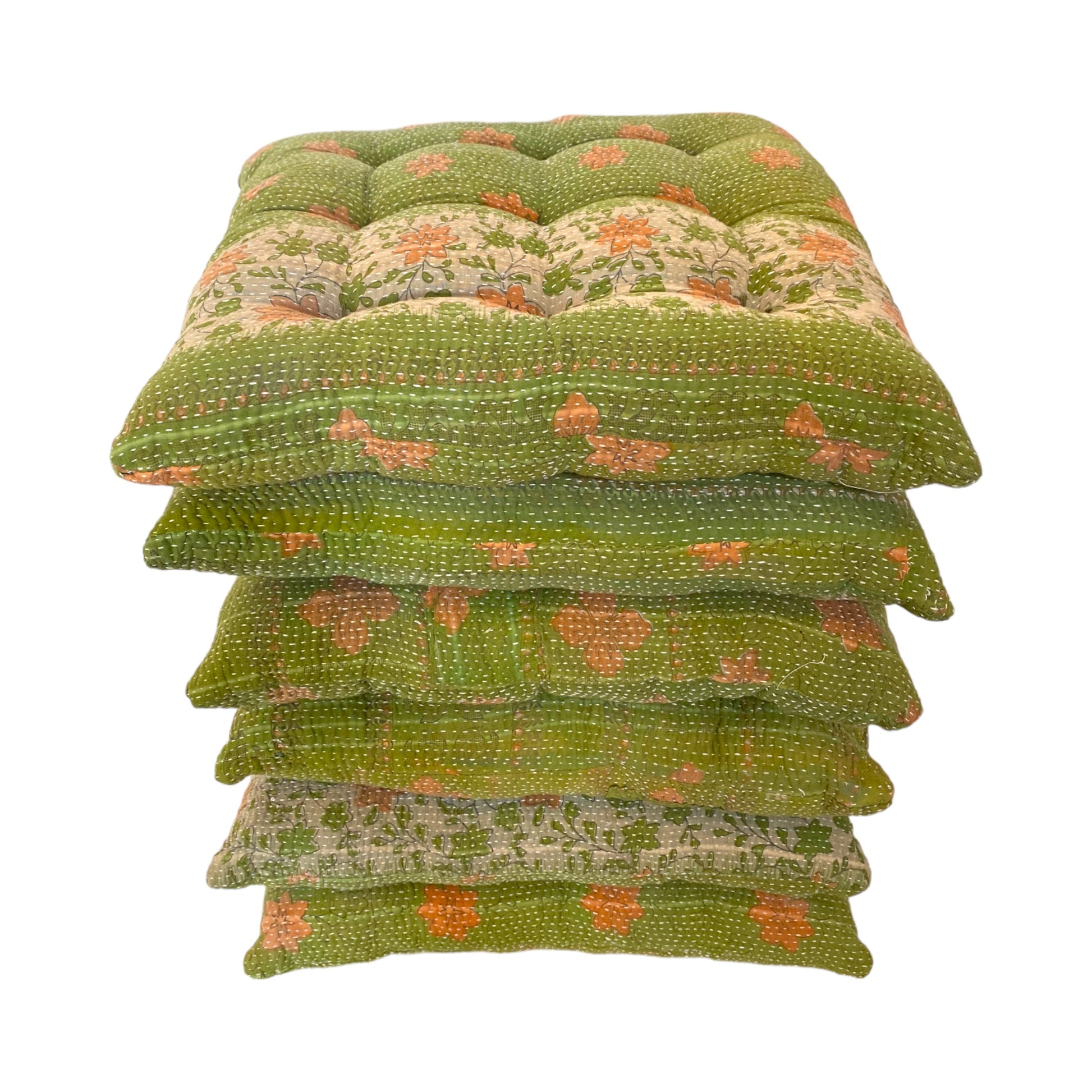 Lime green kantha seat cushions set