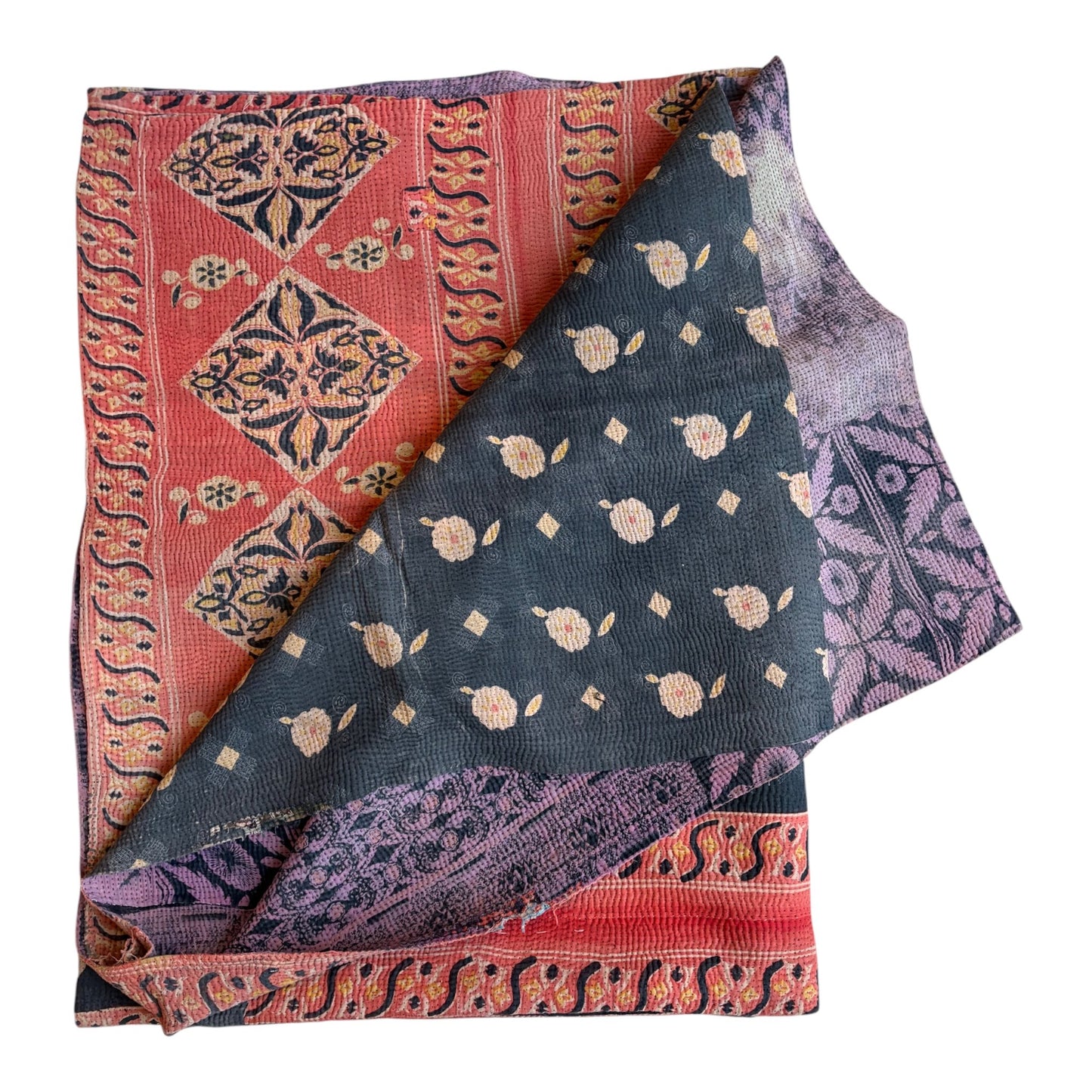 Marine blue and pink kantha quilt