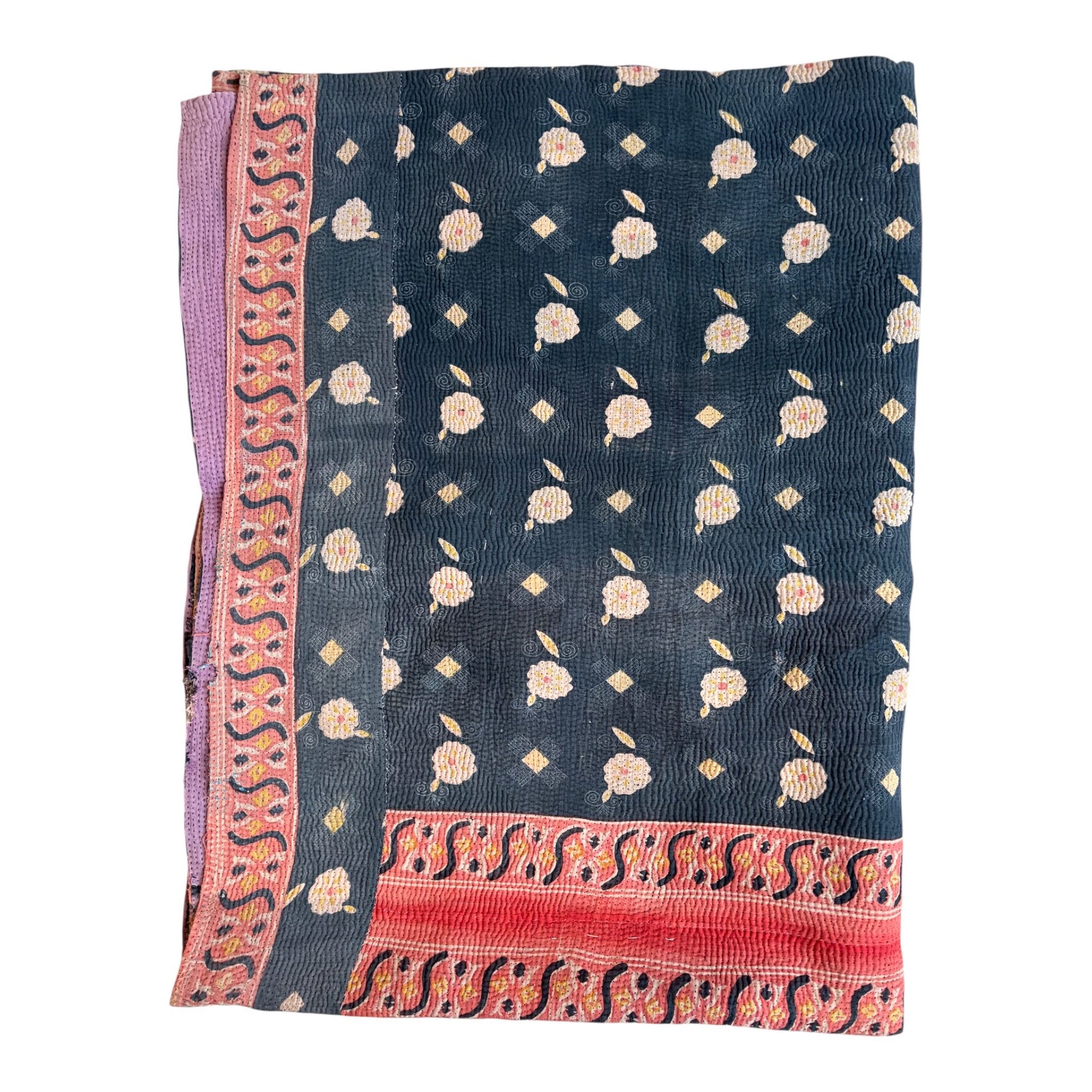 Marine blue vintage kantha quilt