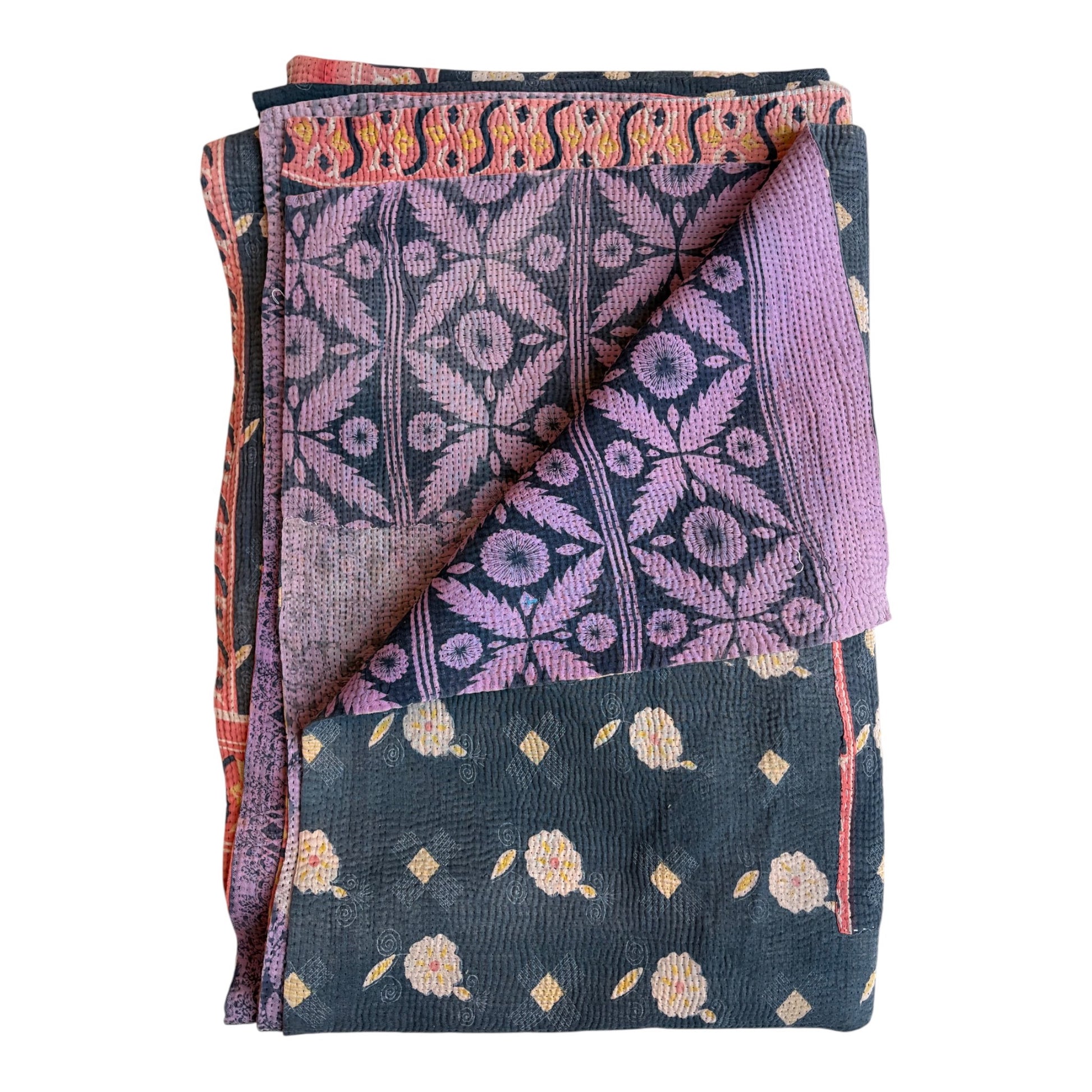 Marine blue and pink kantha