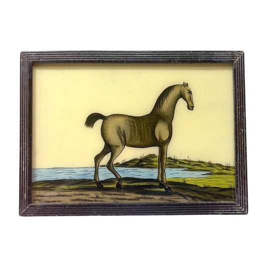 glass painting of a horse in vintage frame