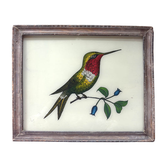 Medium hummingbird glass painting