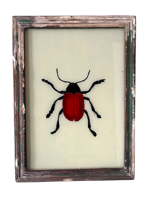 Medium red beetle glass painting