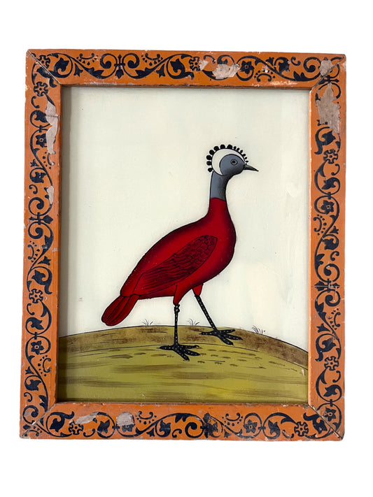 Medium red bird glass painting