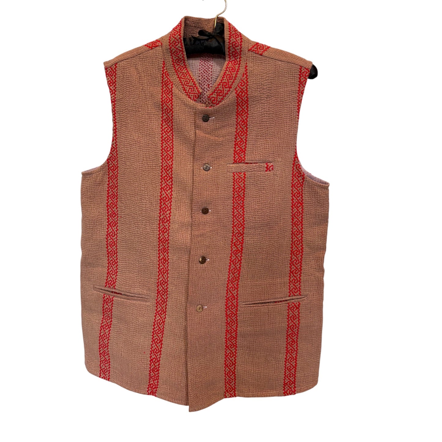 Mens Kantha gilet dirty pink
