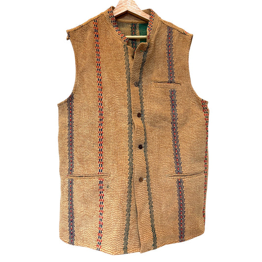 Mens kantha gilet camel