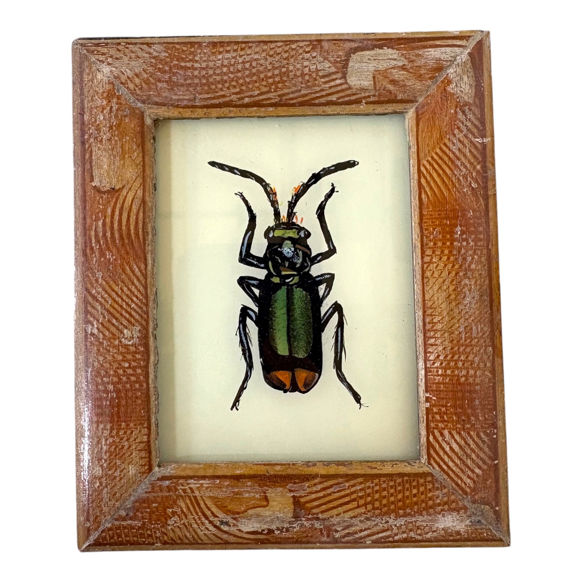 Mini green beetle glass painting