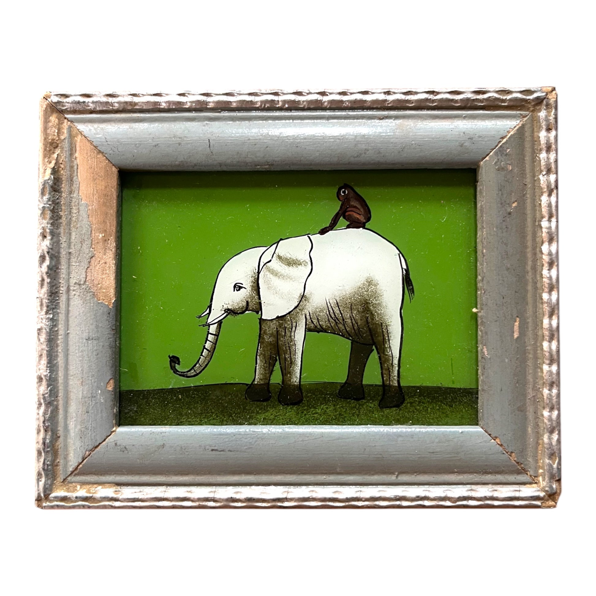 Mini elephant and monkey glass painting