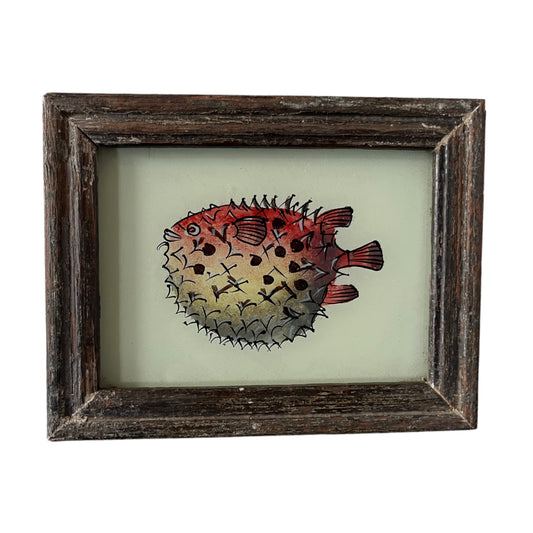 Mini puffa fish glass painting