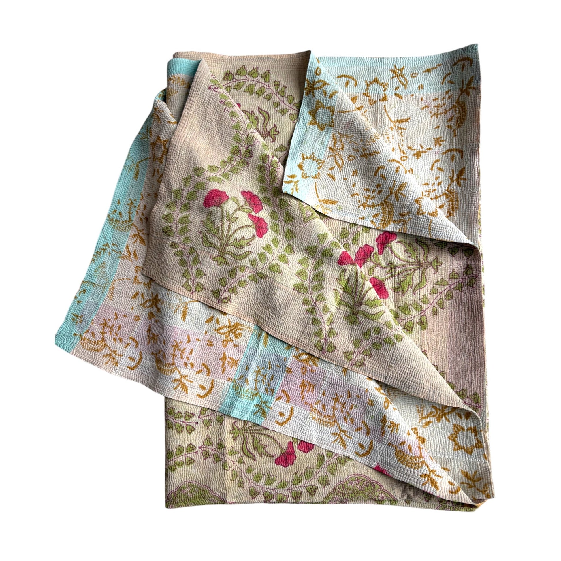 Moghul yellow block print kantha