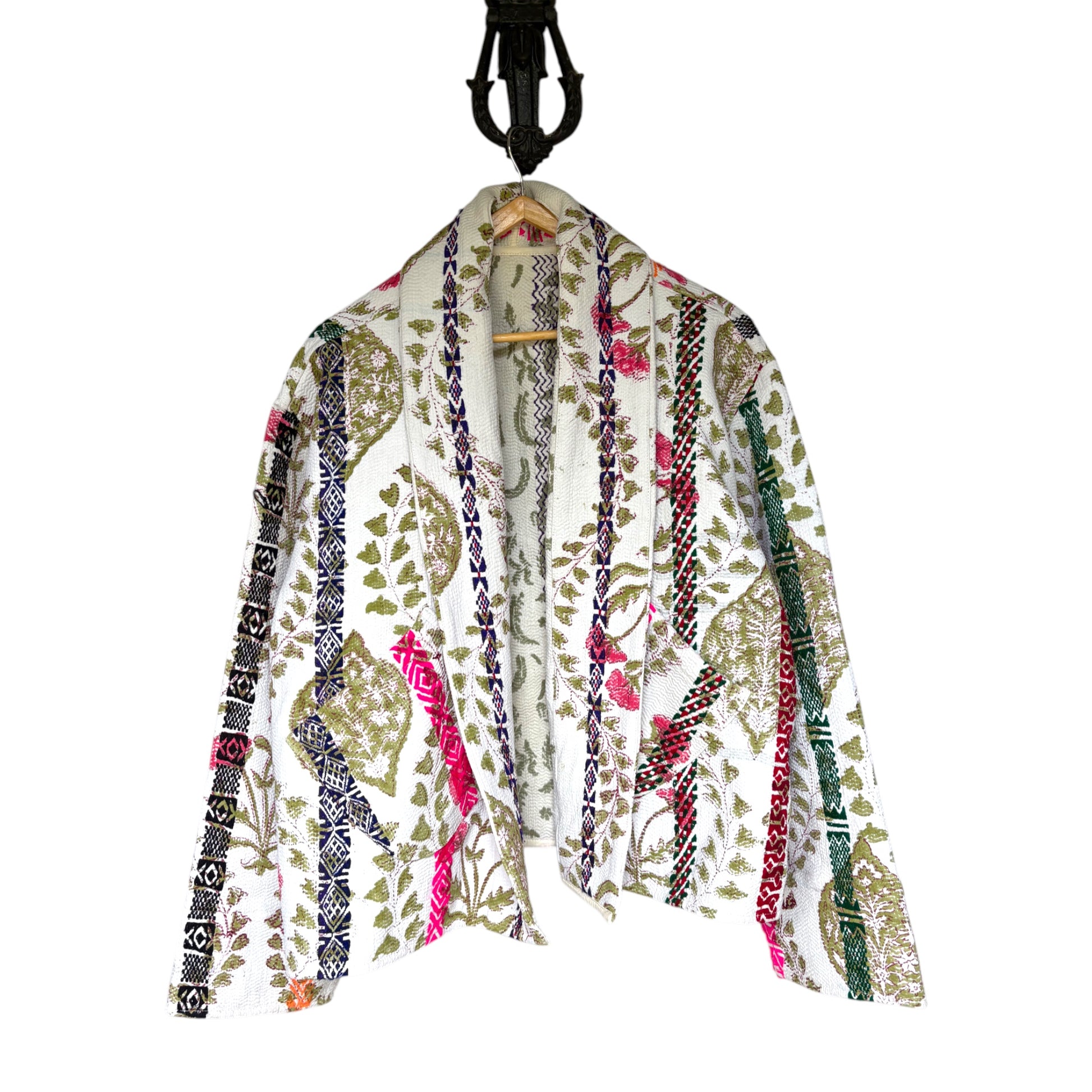 Moghul Cream Olive Short Kantha Coat
