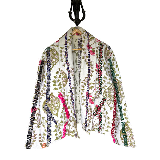 Moghul Cream Olive Short Kantha Coat