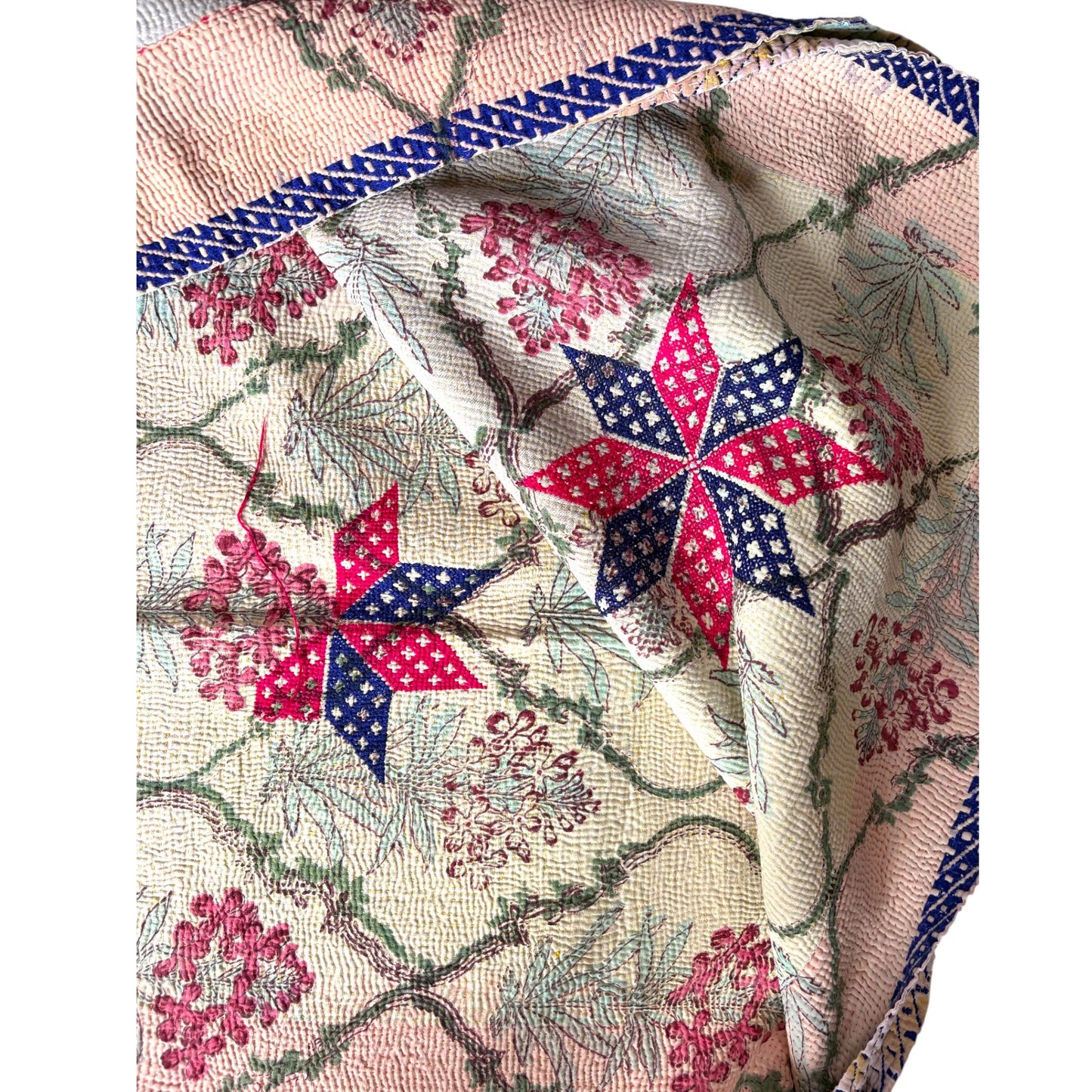 Close up moghul star kantha quilt