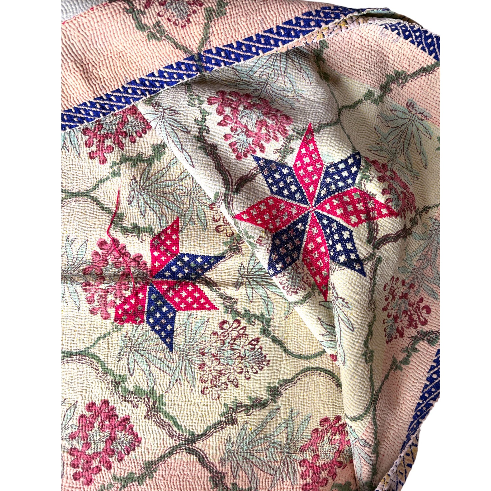 Close up moghul star kantha quilt