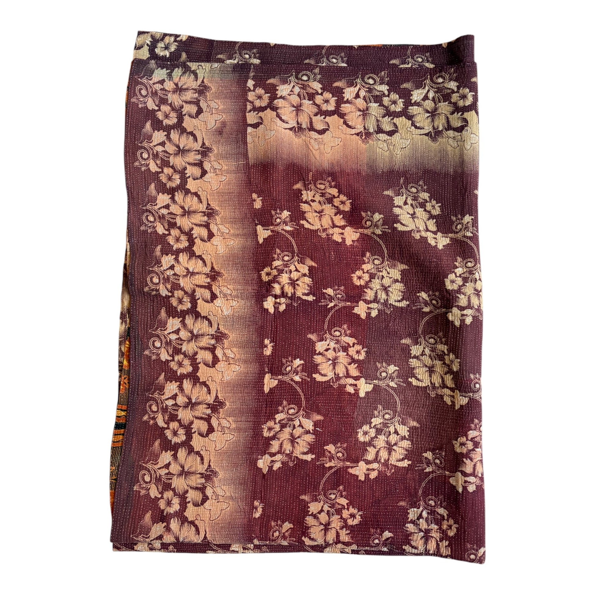 Kantha quilt with mulberry floral pattern