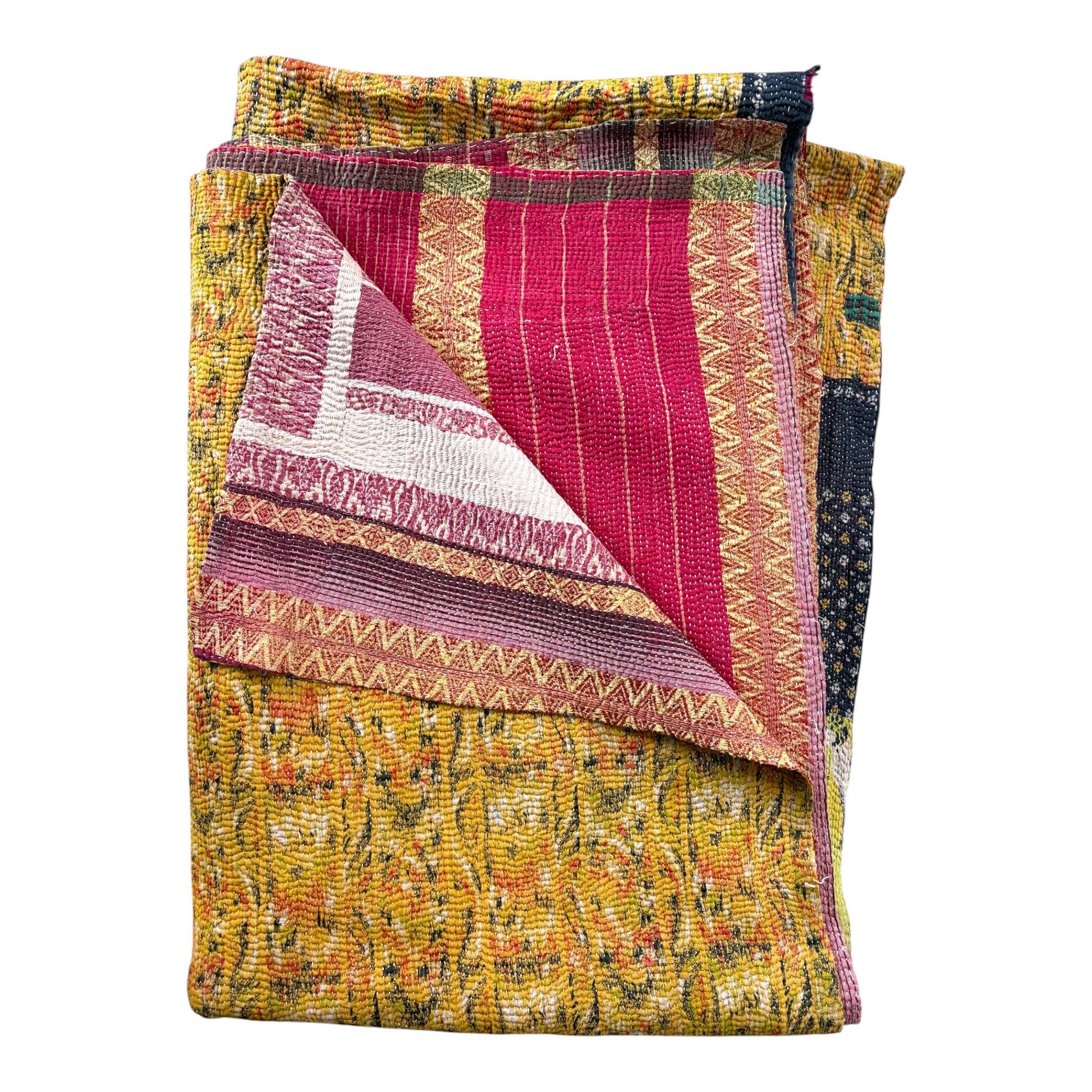Mustard firestitch kantha quilt