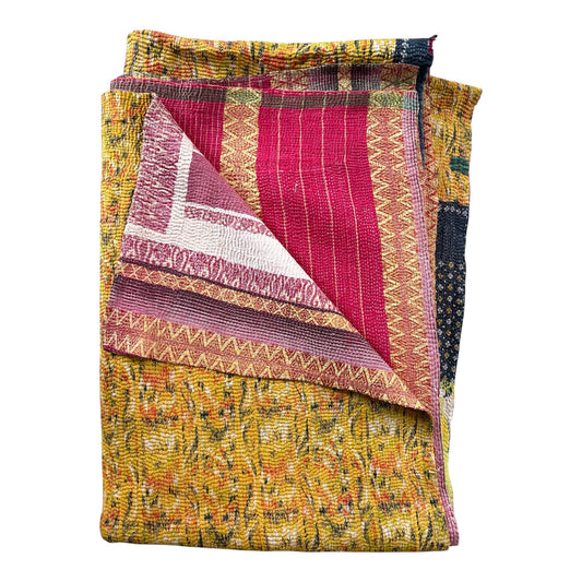 Mustard firestitch kantha quilt