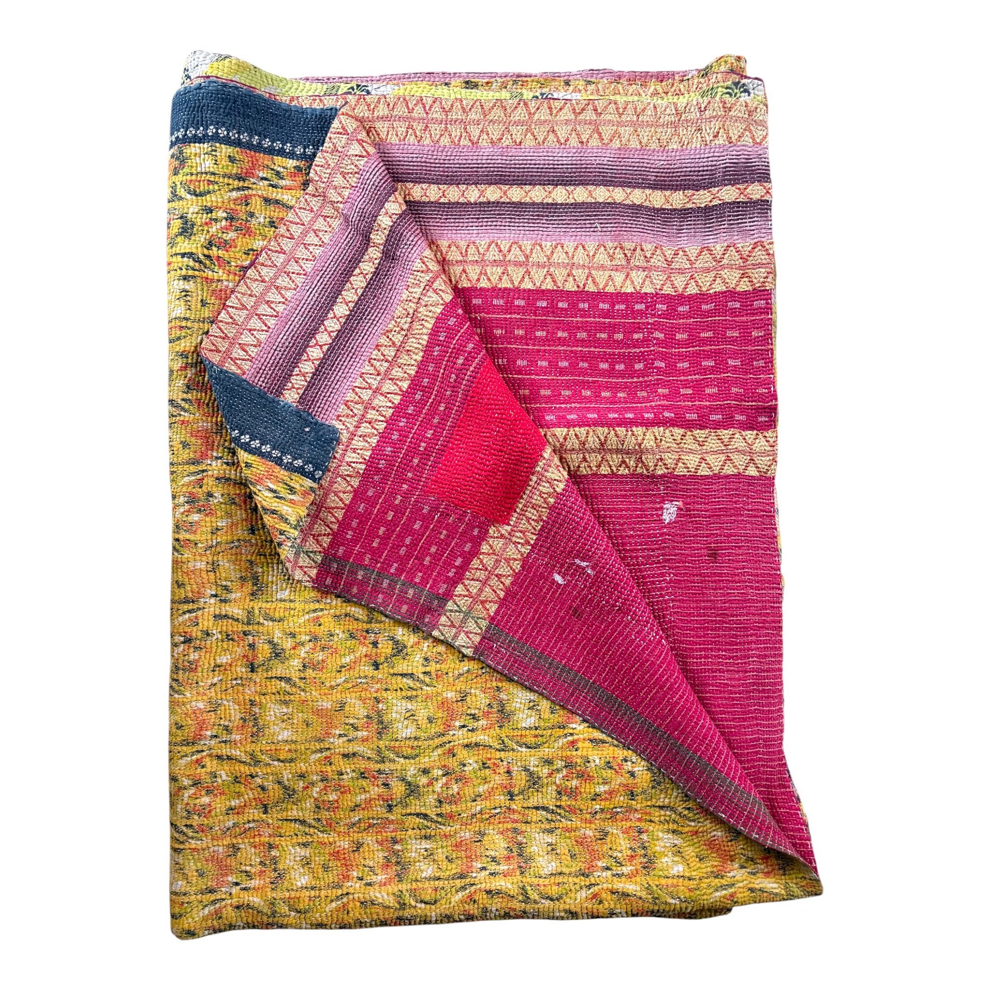 Mustard firestitch kantha quilt