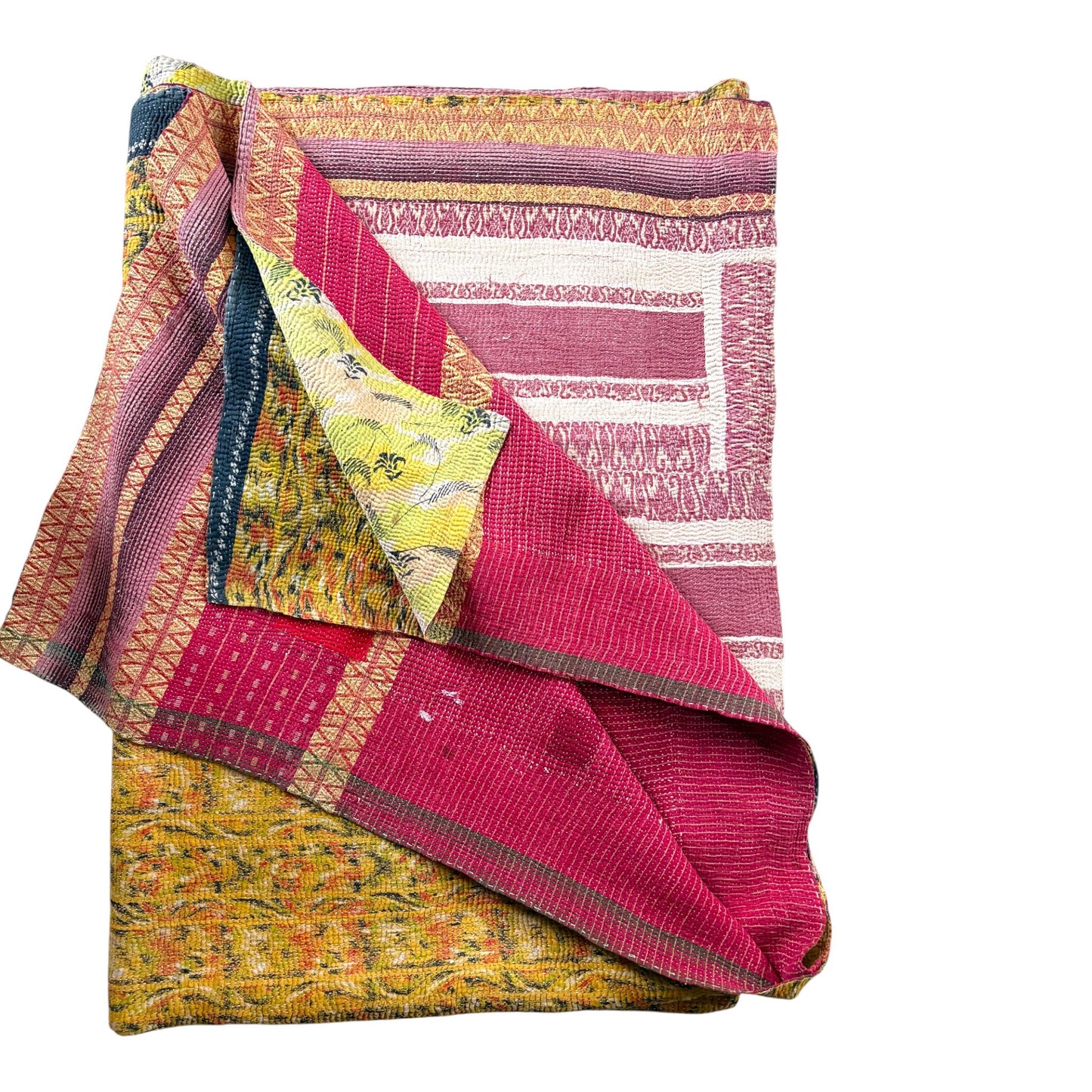 Mustard firestitch kantha quilt reverse