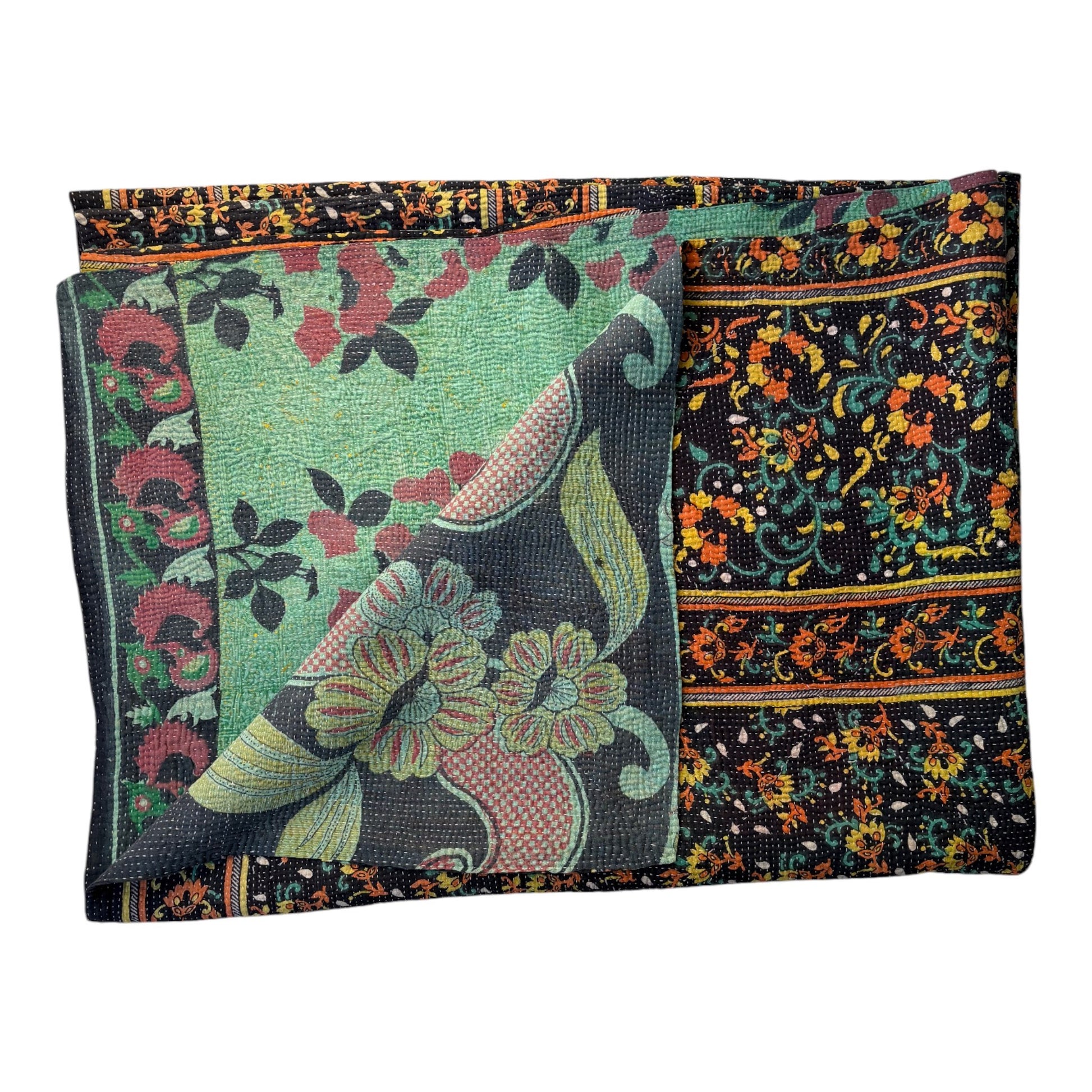 Navy coral kantha quilt
