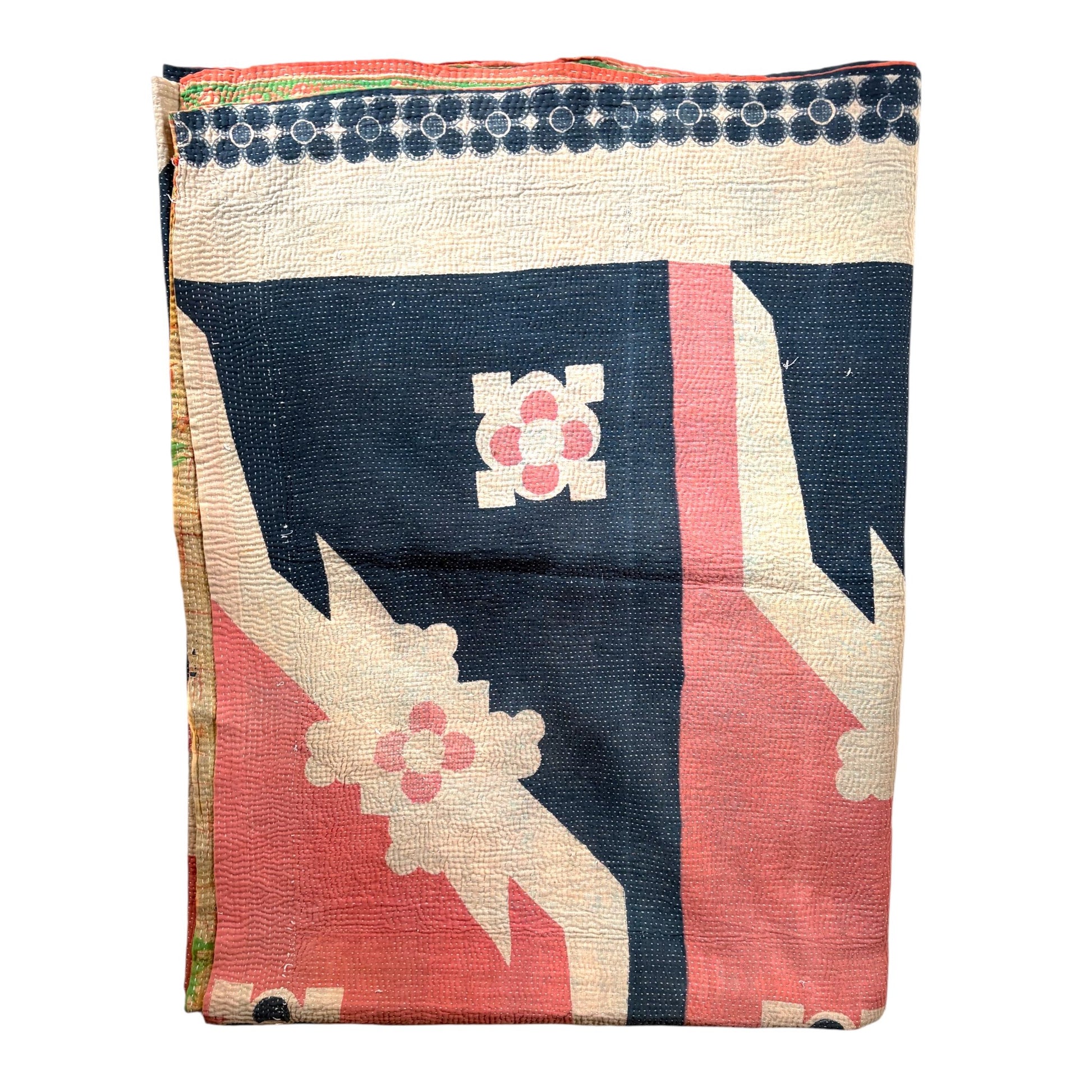 Navy and pink kantha