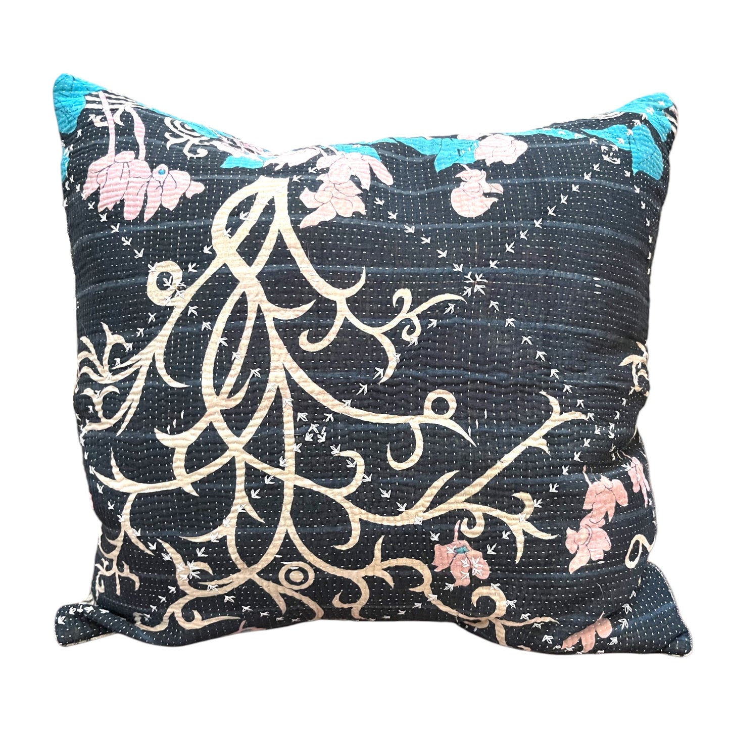 Square kantha cushion navy