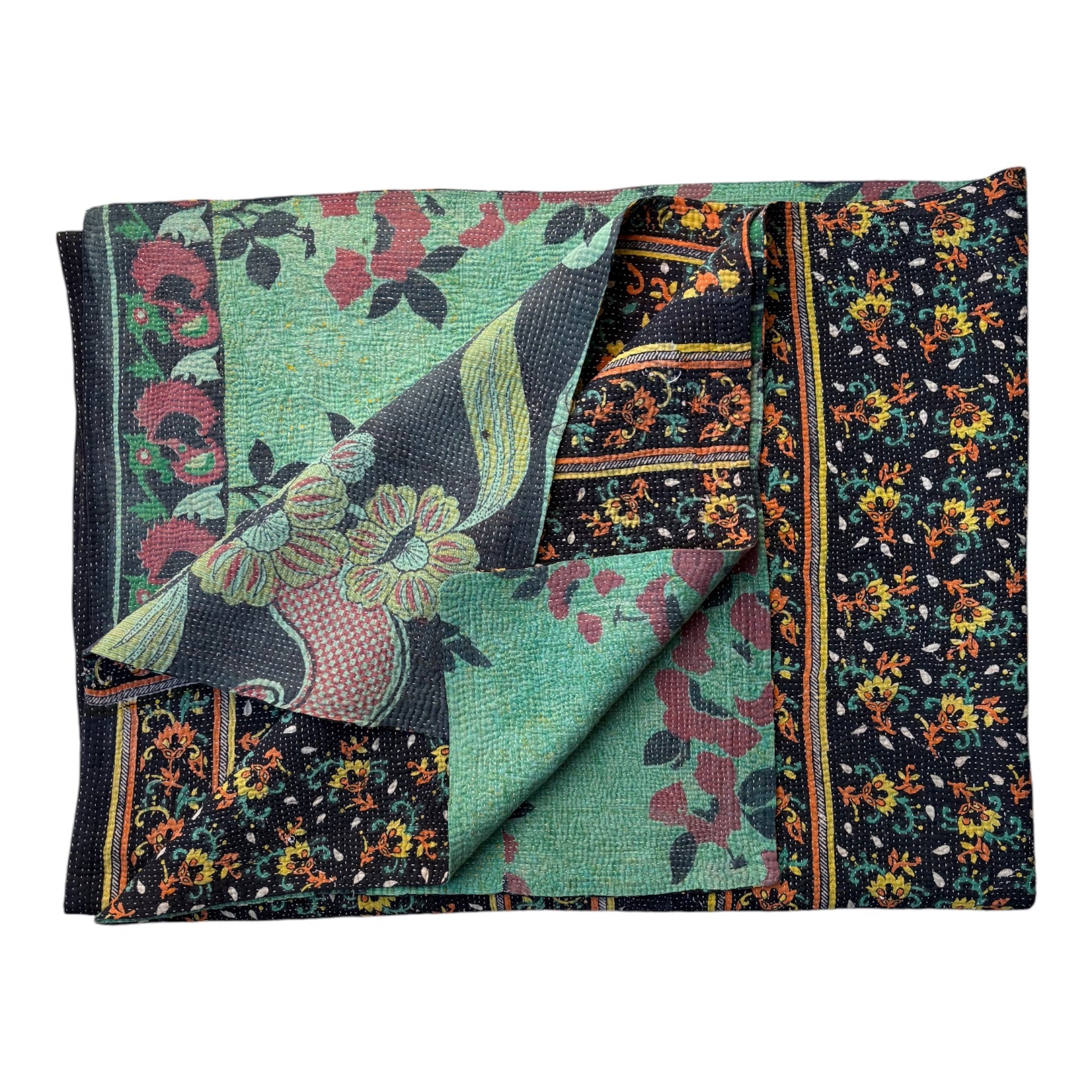 Navy and yellow kantha quilt