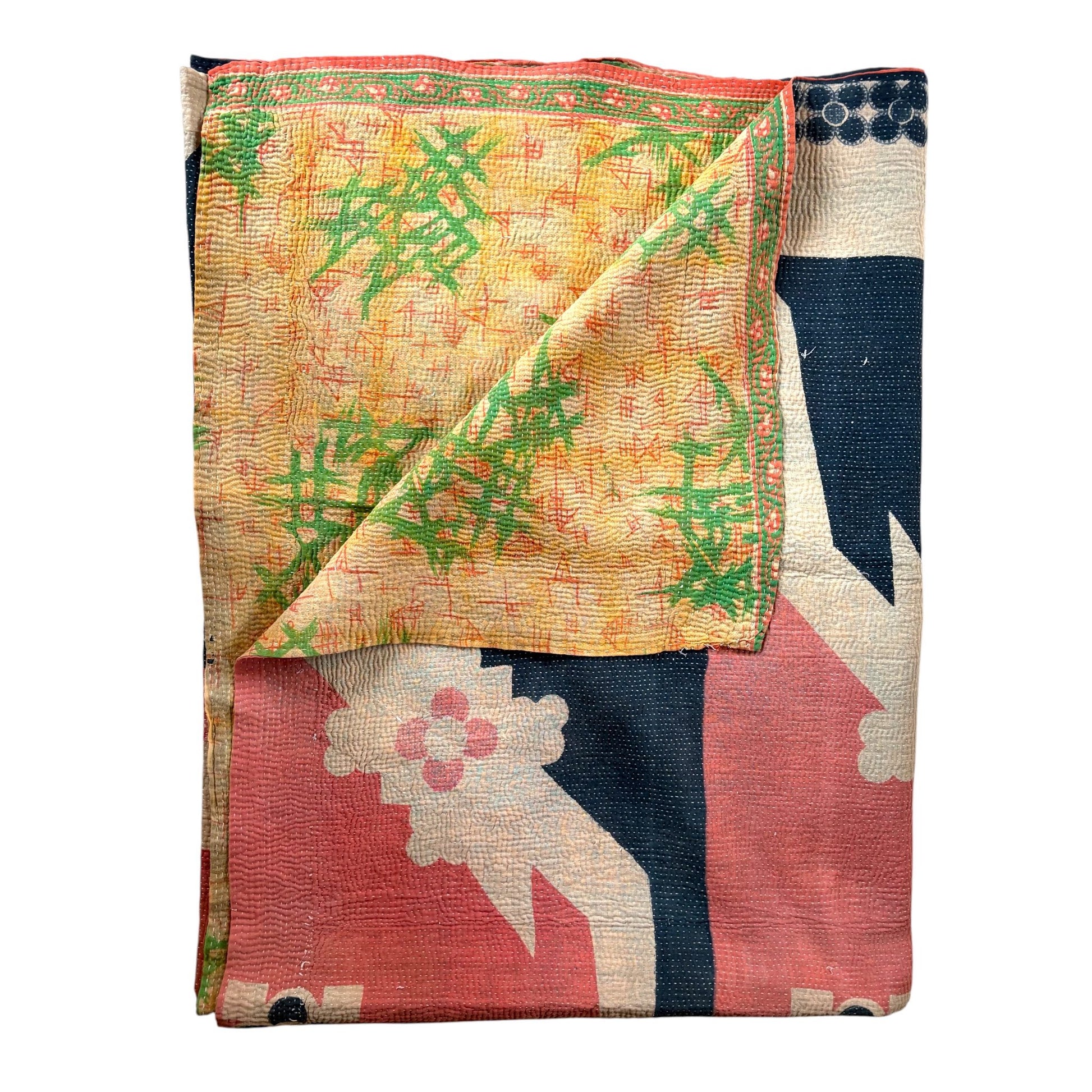 Navy and pink kantha quilt