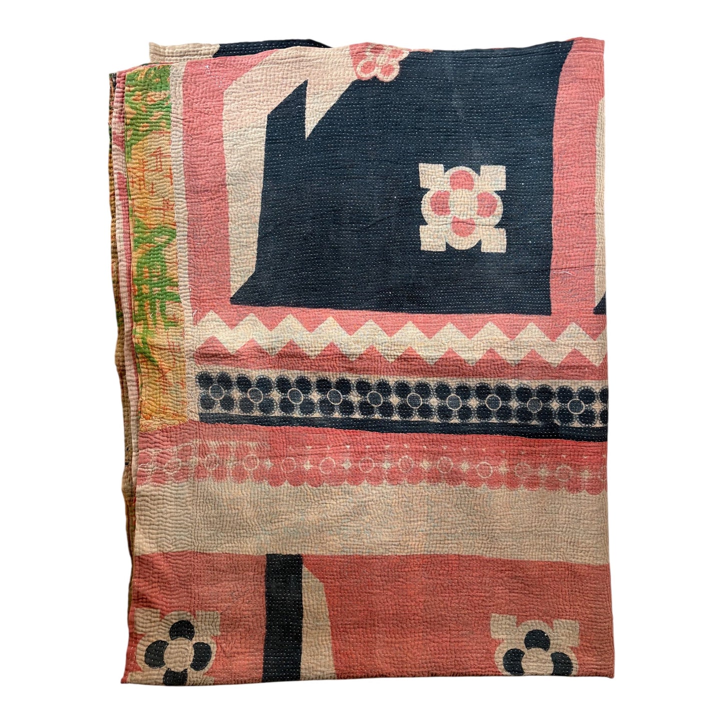 Pink and navy kantha quilt