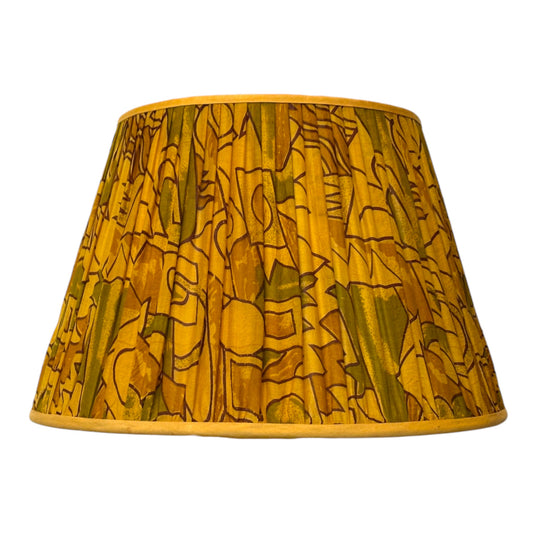Yellow ochre geometric silk sari lampshade