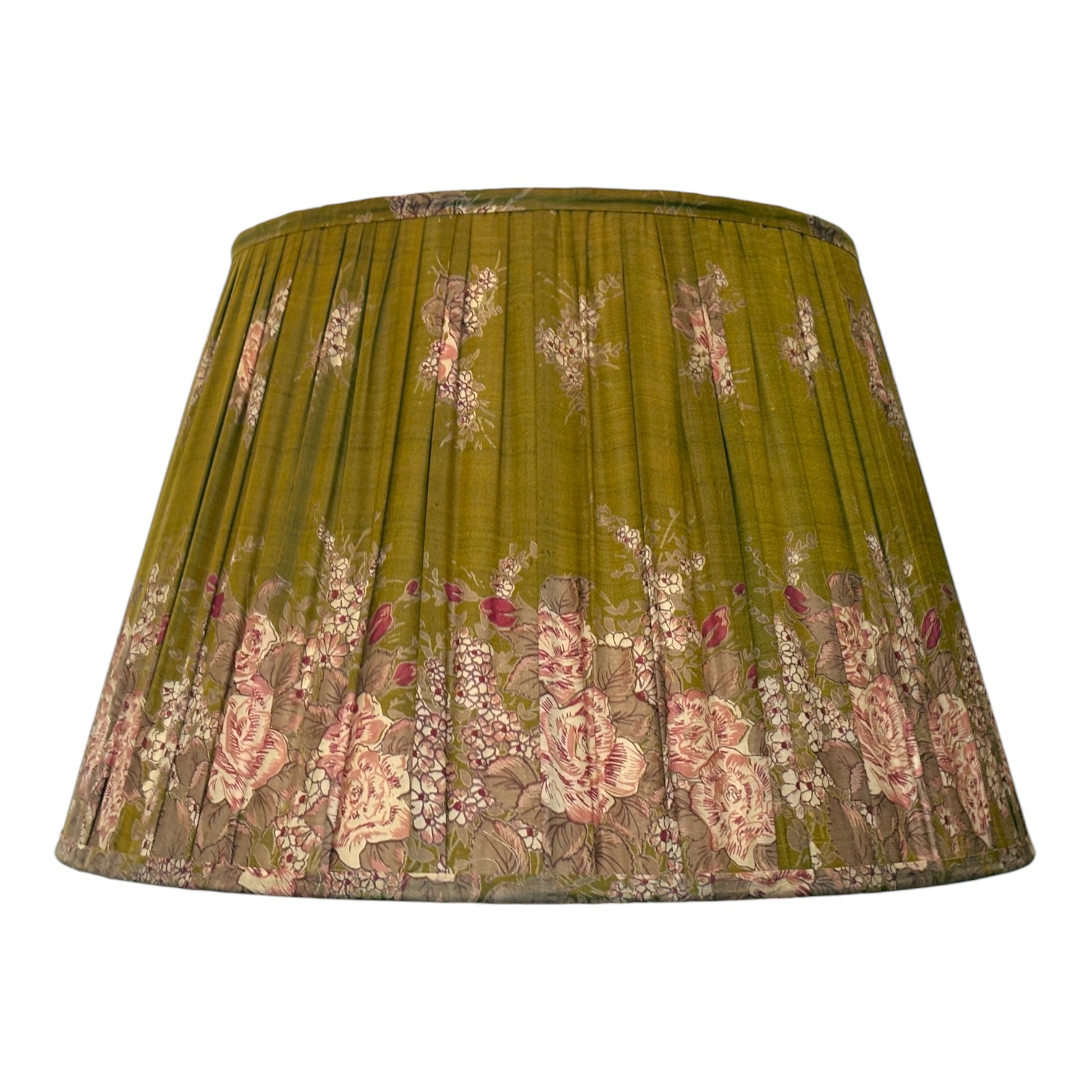 Olive and pink floral vintage silk sari lampshade

