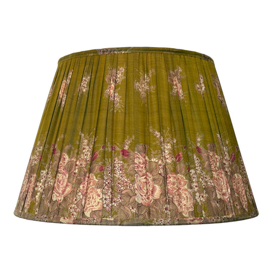 Olive and pink floral vintage silk sari lampshade
