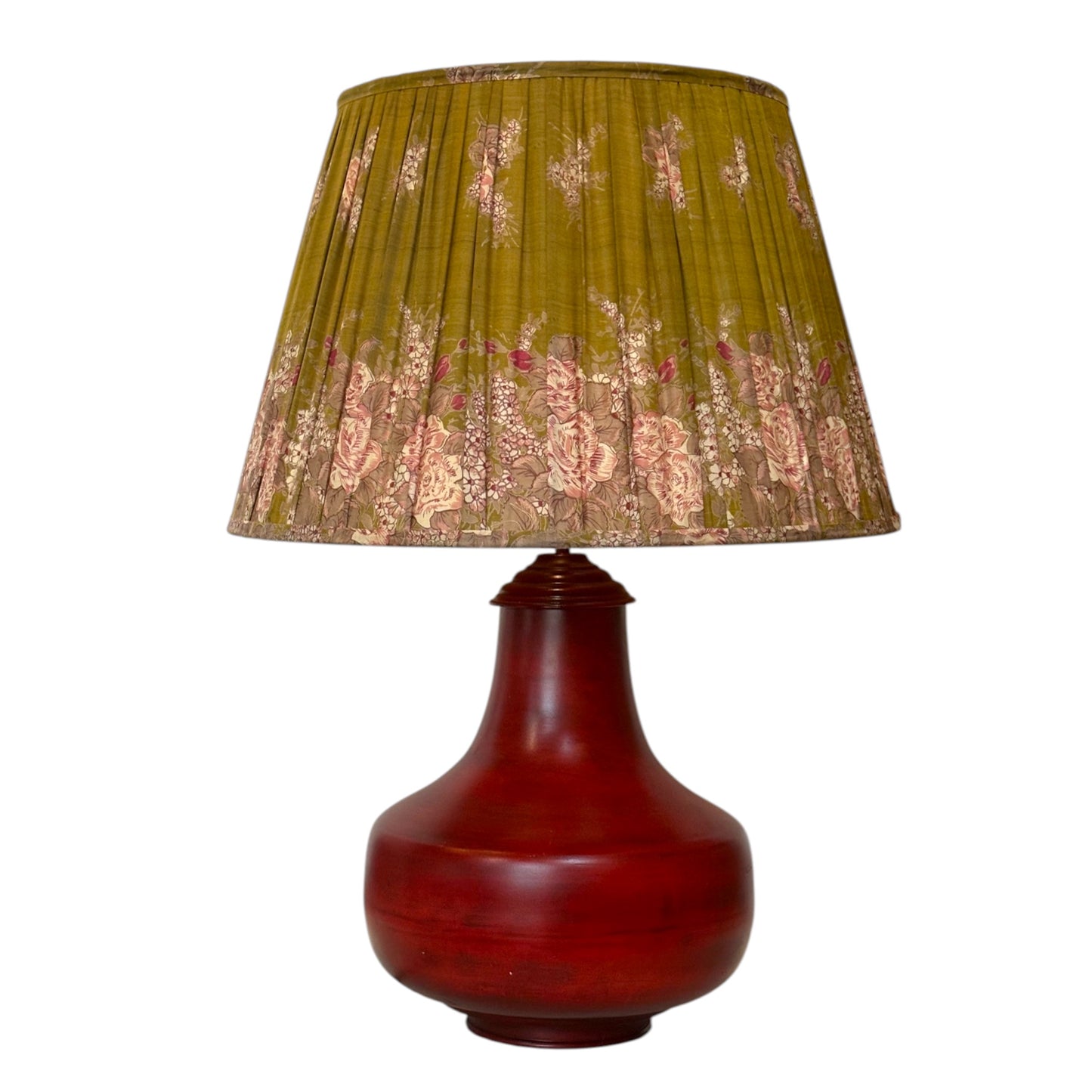 Olive and pink floral silk sari lampshade