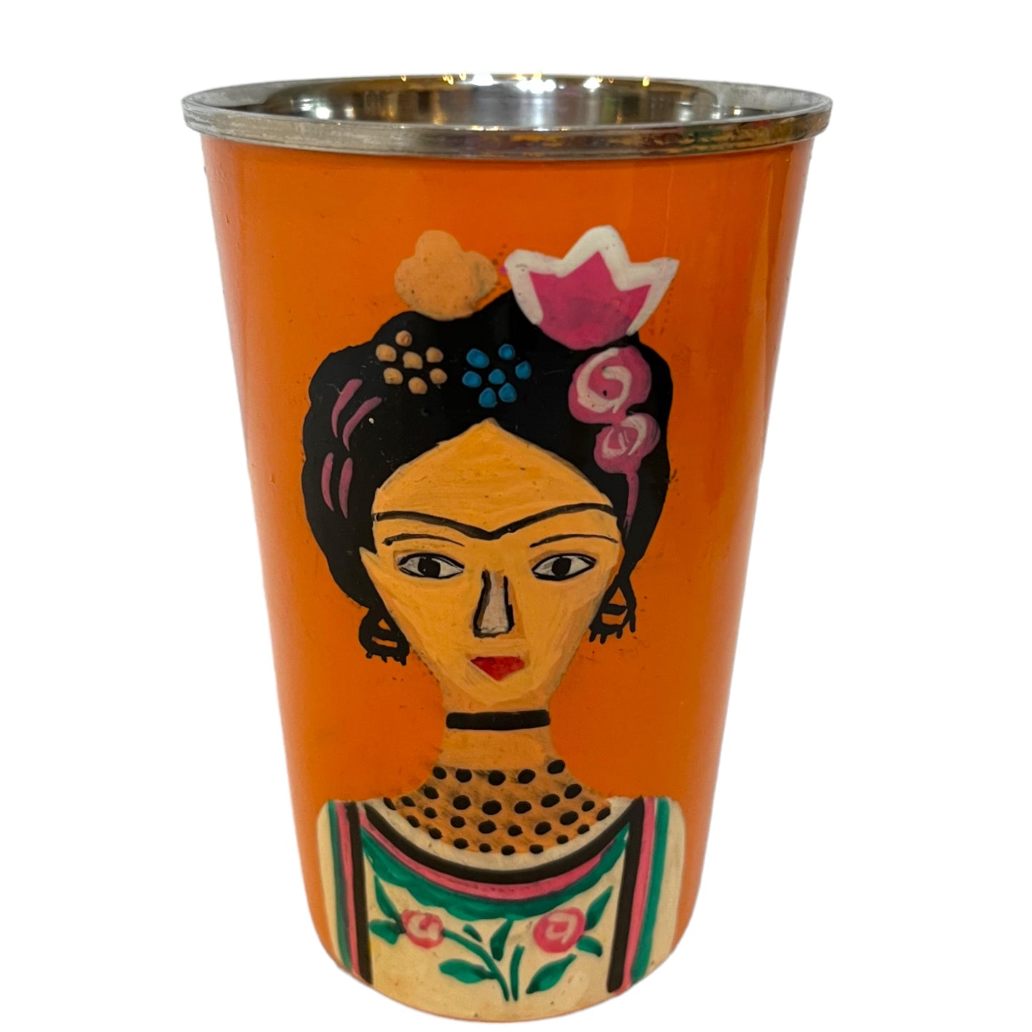 Orange face enamel cup