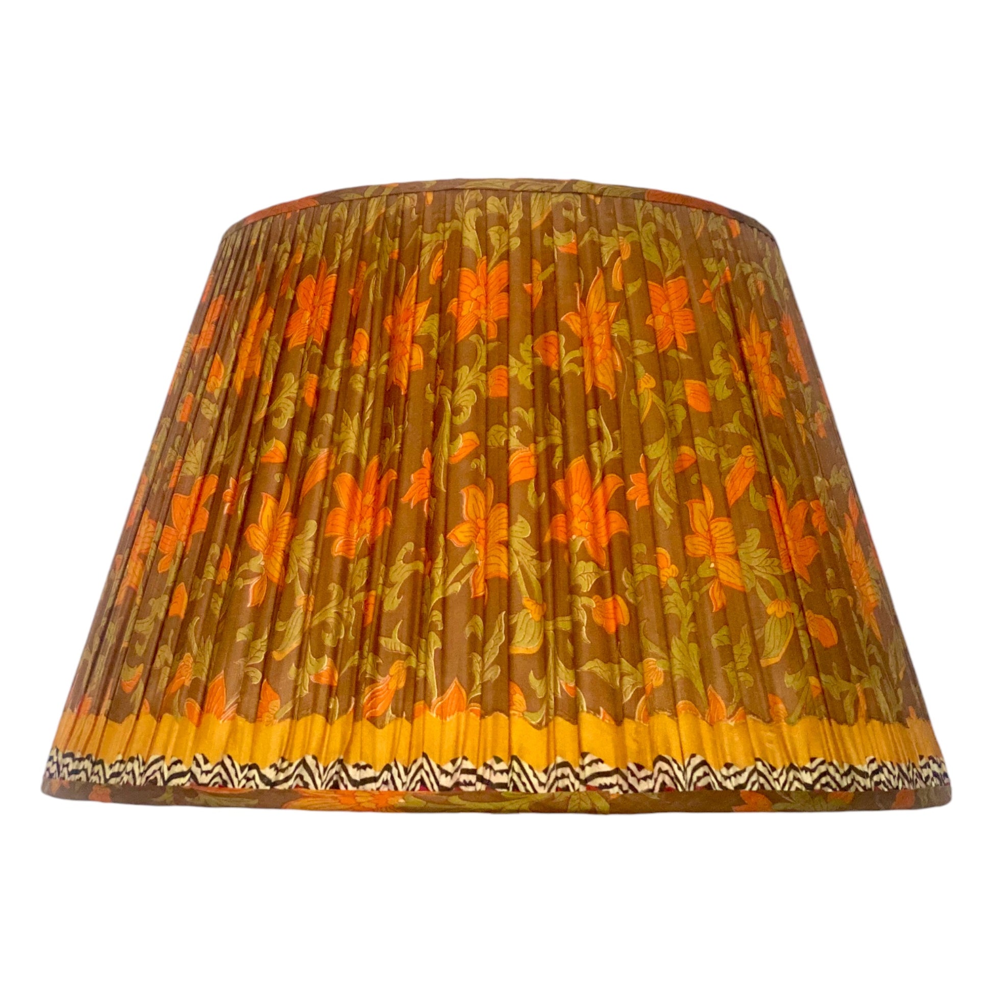 Orange and olive floral silk sari lampshade