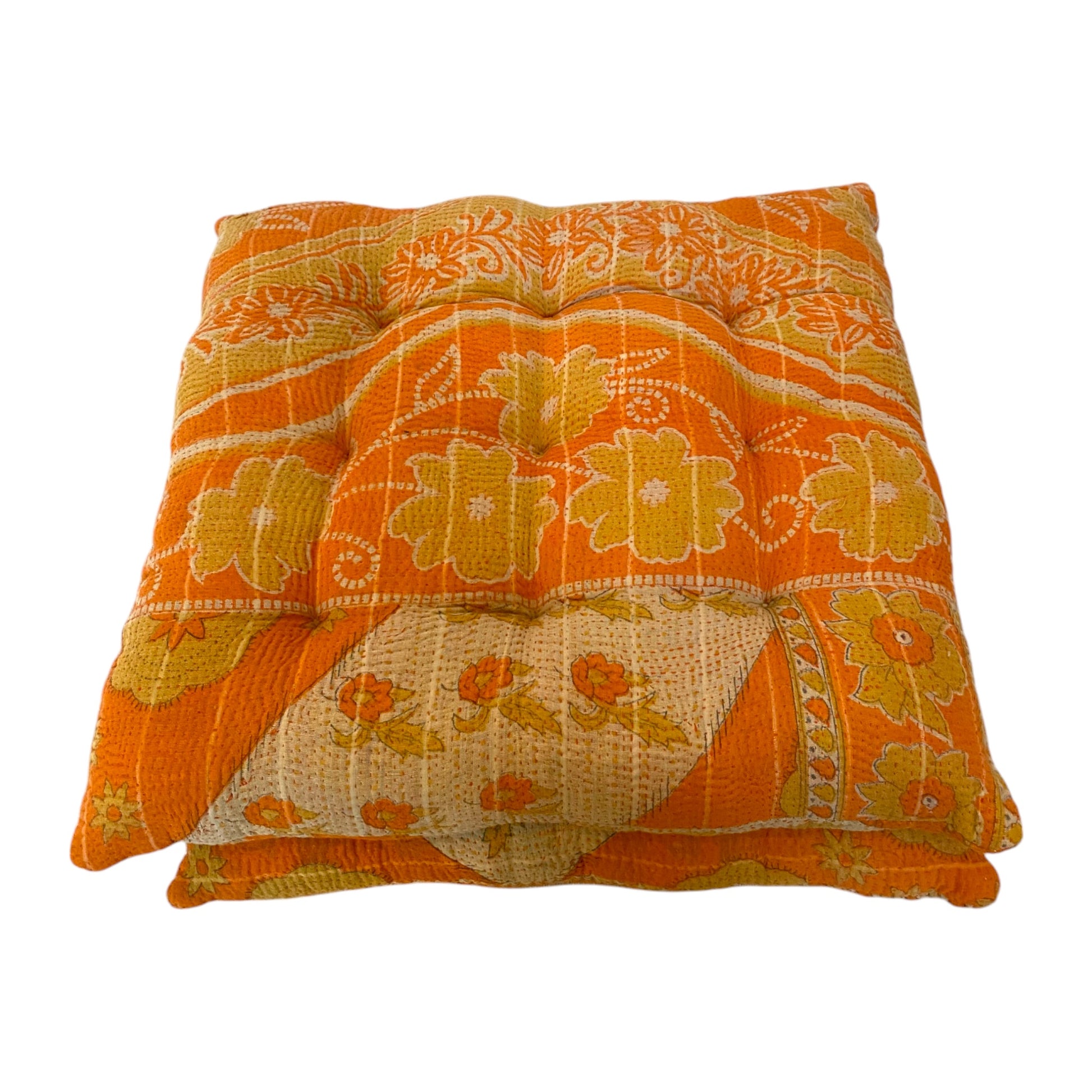 Orange kantha seat cushions