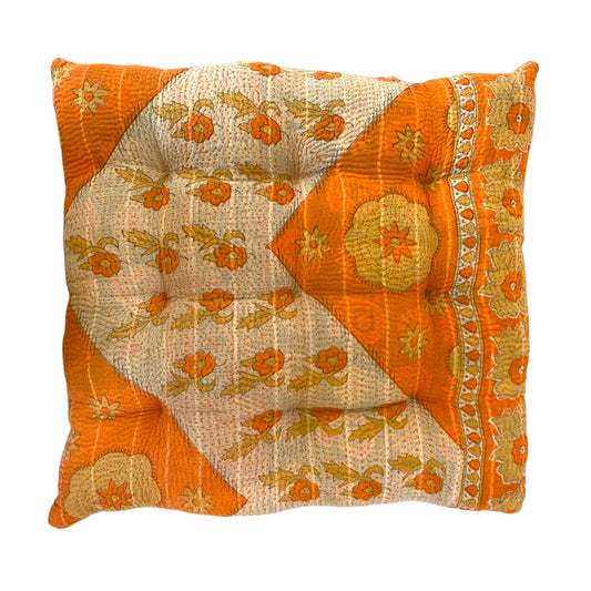 Orange kantha seat cushion